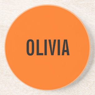 Sunset Orange Modern Name Trendy Minimalist Coaster