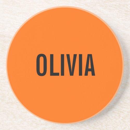 Sunset Orange Modern Name  Trendy Minimalist  Coaster