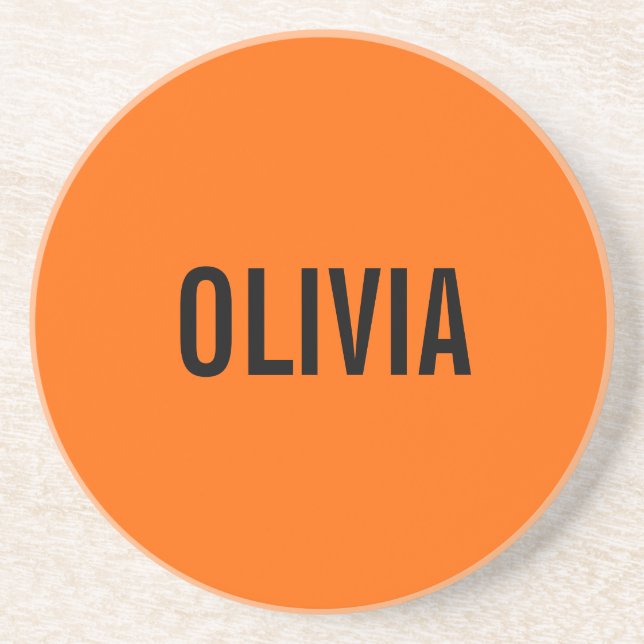 Sunset Orange Modern Name | Trendy Minimalist  Coaster (Front)