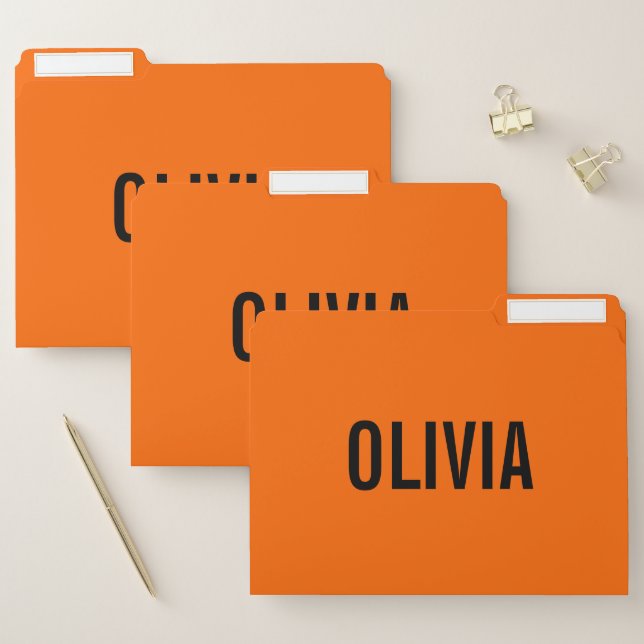 Sunset Orange Modern Name | Trendy Minimalist  File Folder (Set)