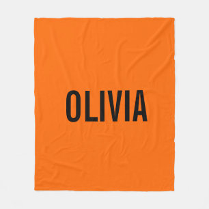 Sunset Orange Modern Name Trendy Minimalist Fleece Blanket