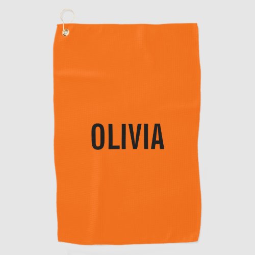 Sunset Orange Modern Name  Trendy Minimalist  Golf Towel