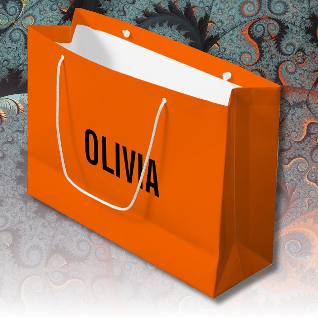 Sunset Orange Modern Name | Trendy Minimalist  Large Gift Bag (Creator Uploaded)