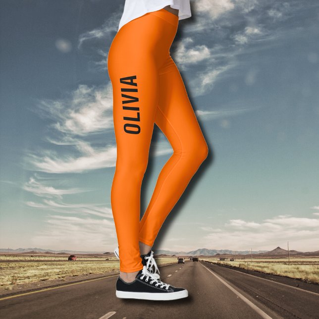 Sunset Orange Modern Name | Trendy Minimalist  Leggings (Creator Uploaded)