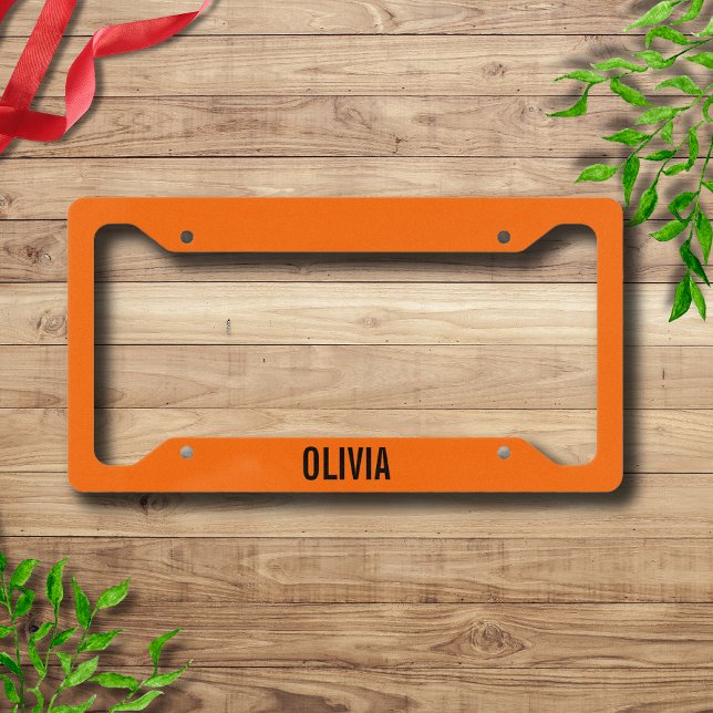 Sunset Orange Modern Name | Trendy Minimalist  License Plate Frame (Creator Uploaded)
