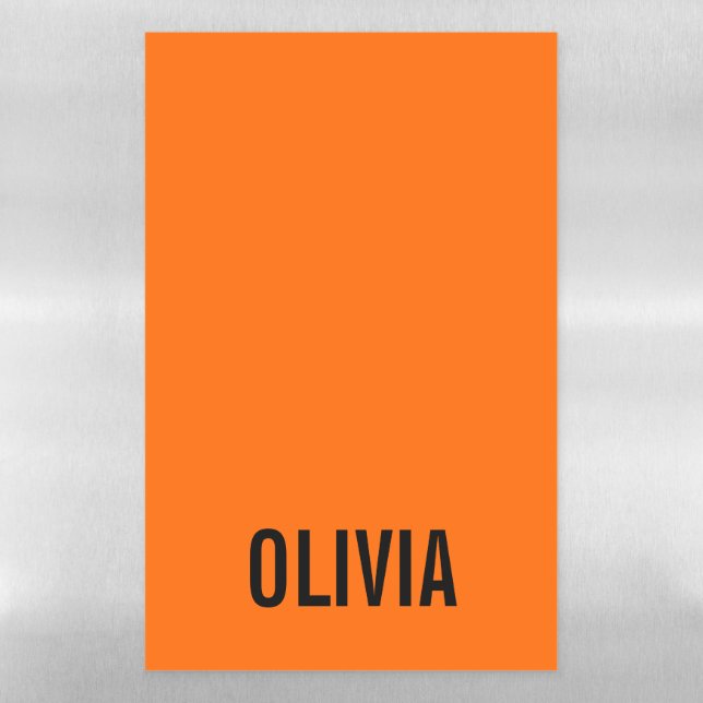 Sunset Orange Modern Name | Trendy Minimalist  Magnetic Dry Erase Sheet (Vertical)