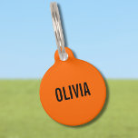 Sunset Orange Modern Name | Trendy Minimalist  Pet ID Tag<br><div class="desc">Neon Sunset Orange | Personalized Name,  Last Name | Modern and Elegant | Classic Design | Trendy Color | Stylish and Fashion | Minimalist | Novelty</div>