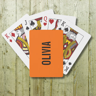 Sunset Orange Modern Name Trendy Minimalist Poker Cards