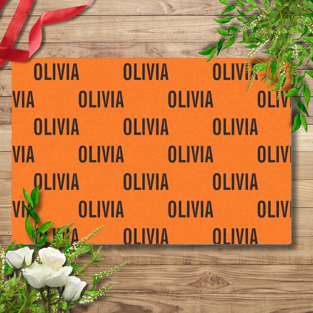 Sunset Orange Modern Name | Trendy Minimalist  Tissue Paper (Creator Uploaded)