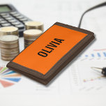 Sunset Orange Modern Name | Trendy Minimalist  Trifold Wallet<br><div class="desc">Neon Sunset Orange | Personalized Name,  Last Name | Modern and Elegant | Classic Design | Trendy Color | Stylish and Fashion | Minimalist | Novelty</div>