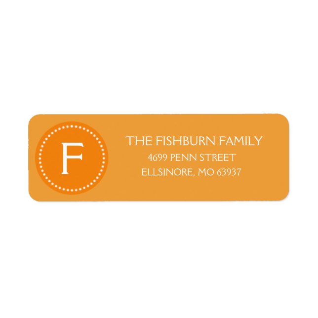 Sunset Orange Muted Monogram Custom Monogrammed Label (Front)