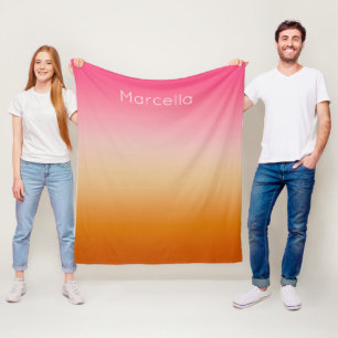 Sunset Orange Pink Ombré Custom Name Fleece Blanket