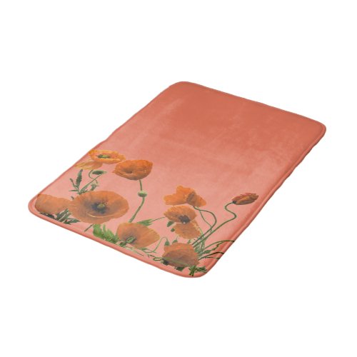 Sunset Orange Poppy Flowers Floral Patterns Cute Bath Mat