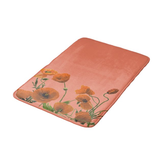 Sunset Orange Poppy Flowers Floral Patterns Cute Bath Mat (Angled)