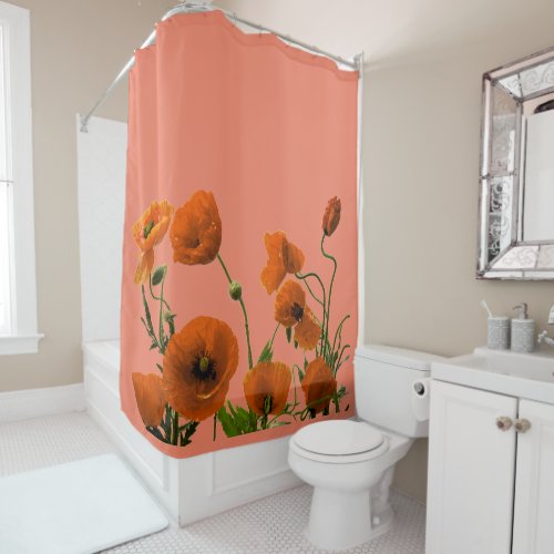Sunset Orange Poppy Flowers Floral Patterns Cute Shower Curtain