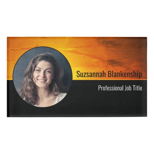 Sunset Orange Professional Custom Photo Name Tag