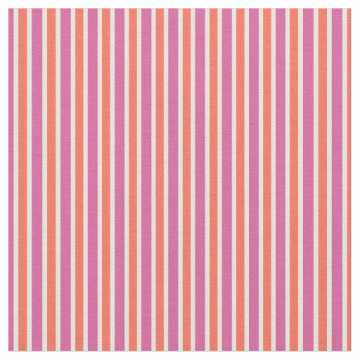 Sunset Orange, Raspberry Pink and Egg White Stripe Fabric