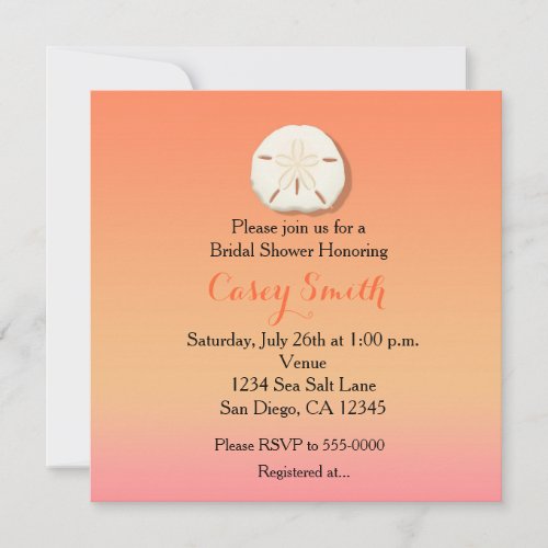 Sunset Orange Sand Dollar Bridal Shower Invitation