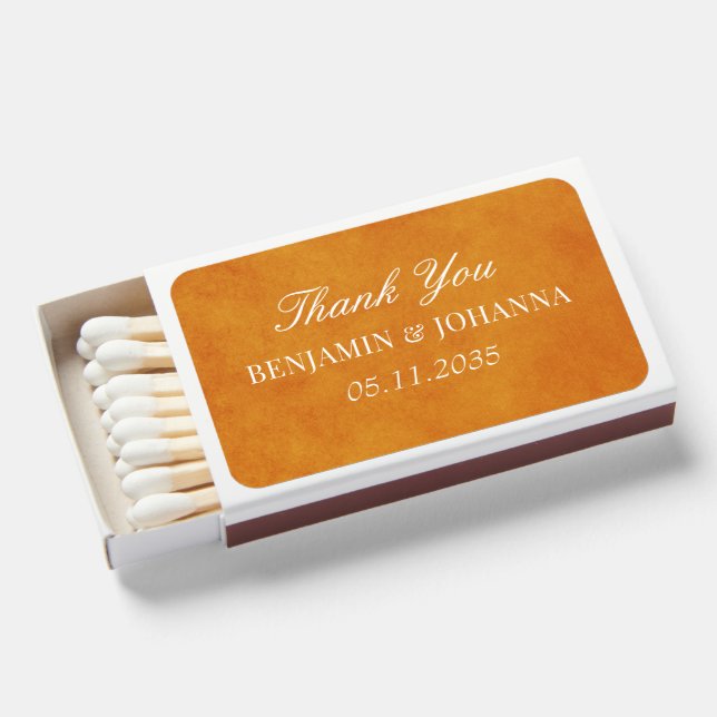 Sunset Orange Wedding Thank You Guest Favors Matchboxes (Front Open)