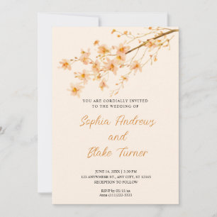Sunset Orange Wildflowers Simple Cream Wedding Invitation