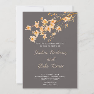 Sunset Orange Wildflowers Simple Gray Wedding Invitation