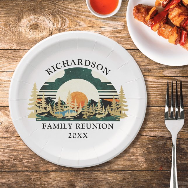 Sunset Outdoorsy Summer Camping Family Reunion Paper Plates (Creator Uploaded)