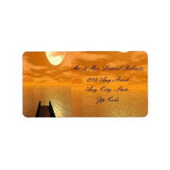 Sunset Over A Dock Wedding Label by Iggys_World at Zazzle