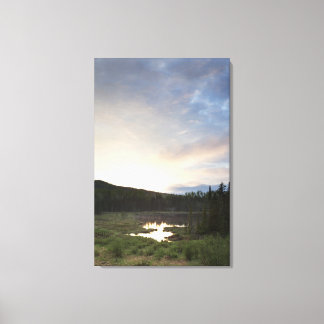 Sunset Over A Misty Pond Canvas Print