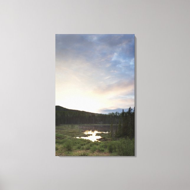 Sunset Over A Misty Pond Canvas Print (Front)