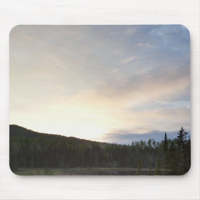 Sunset Over A Misty Pond Mouse Pad (Front)