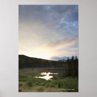 Sunset Over A Misty Pond Poster