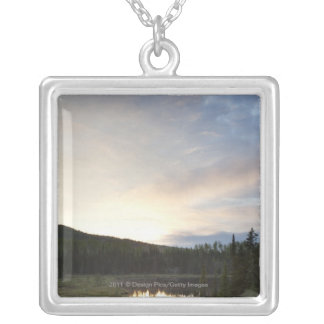 Sunset Over A Misty Pond Silver Plated Necklace