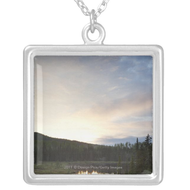 Sunset Over A Misty Pond Silver Plated Necklace (Front)