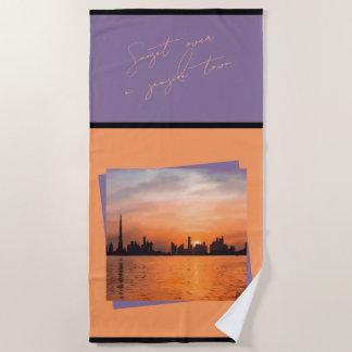 Sunset over a seaside town - Art  Beach Towel