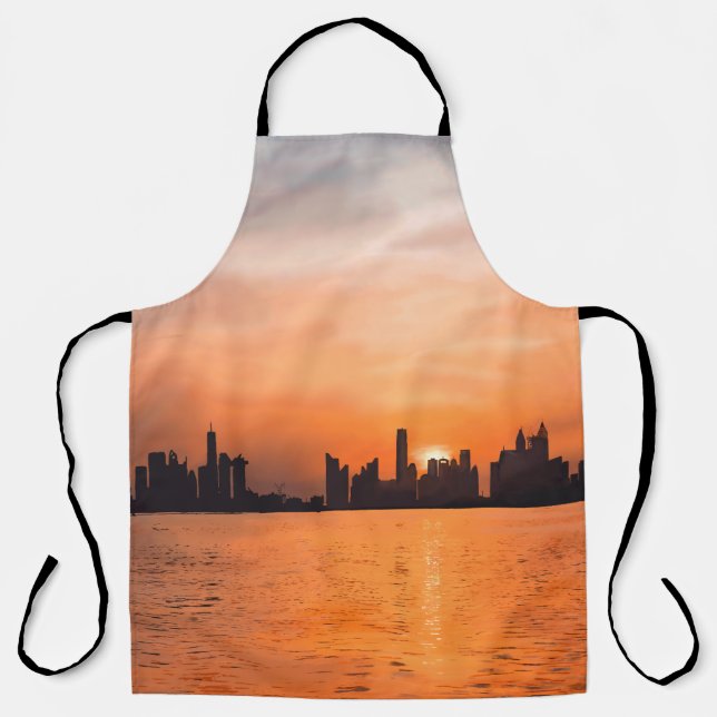 Sunset over a seaside town - watercolor apron (Front)
