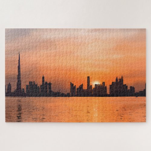 Sunset over a seaside town _ watercolor jigsaw puzzle