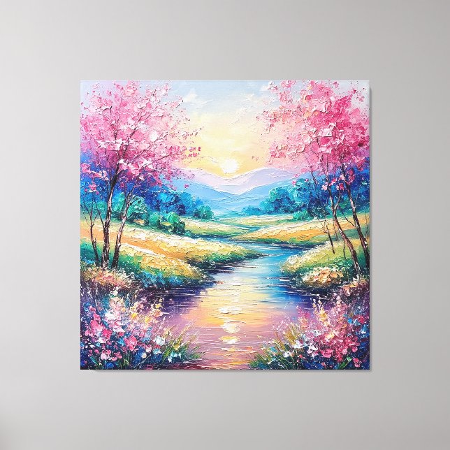 Sunset Over a Serene Stream Canvas Print (Front)