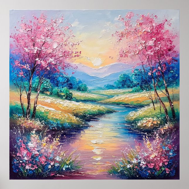 Sunset Over a Serene Stream Poster (Front)