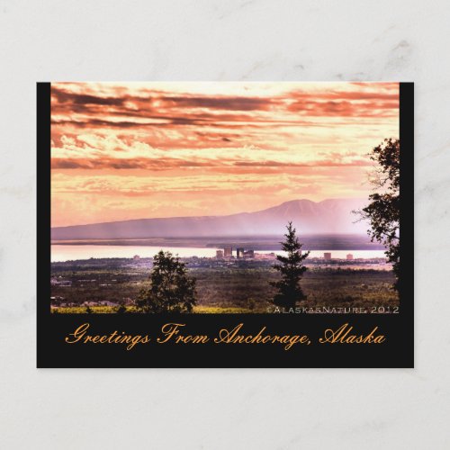 Sunset over Anchorage Alaska Greetings Postcard