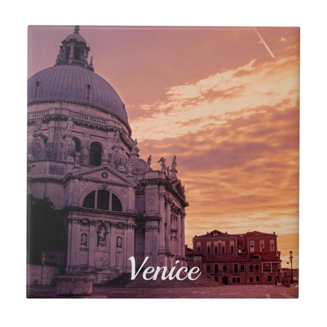 Sunset over Basilica in Venice Ceramic Tile (Front)