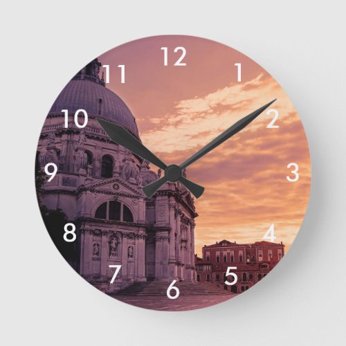 Sunset over Basilica in Venice Round Clock