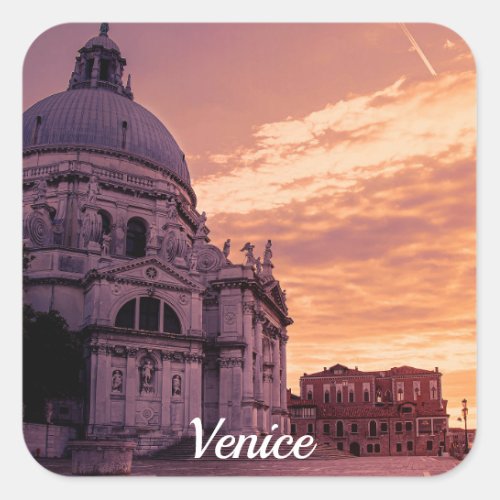 Sunset over Basilica in Venice Square Sticker