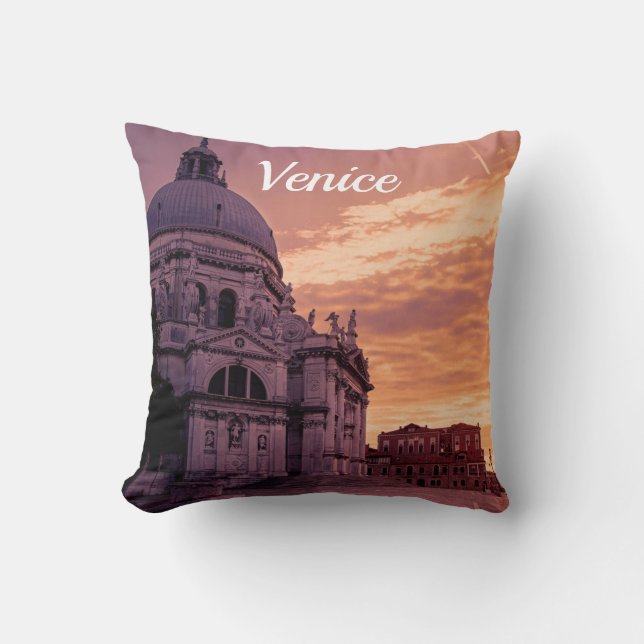 Sunset over Basilica in Venice Throw Pillow (Front)