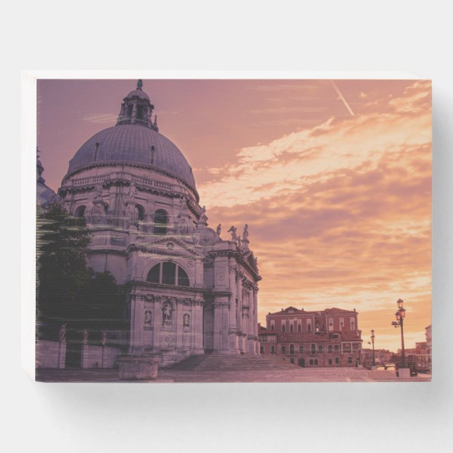 Sunset over Basilica in Venice Wooden Box Sign (Front Horizontal)
