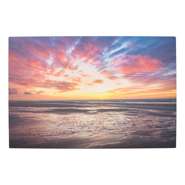Sunset over beach and sea metal print (Front)
