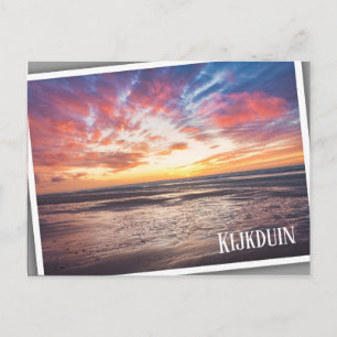 Sunset over beach and sea postcard