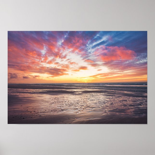 Sunset over beach and sea poster (Front)