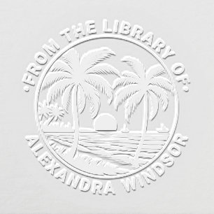 Sunset Over Beach, Palm Trees Library Book Name Embosser