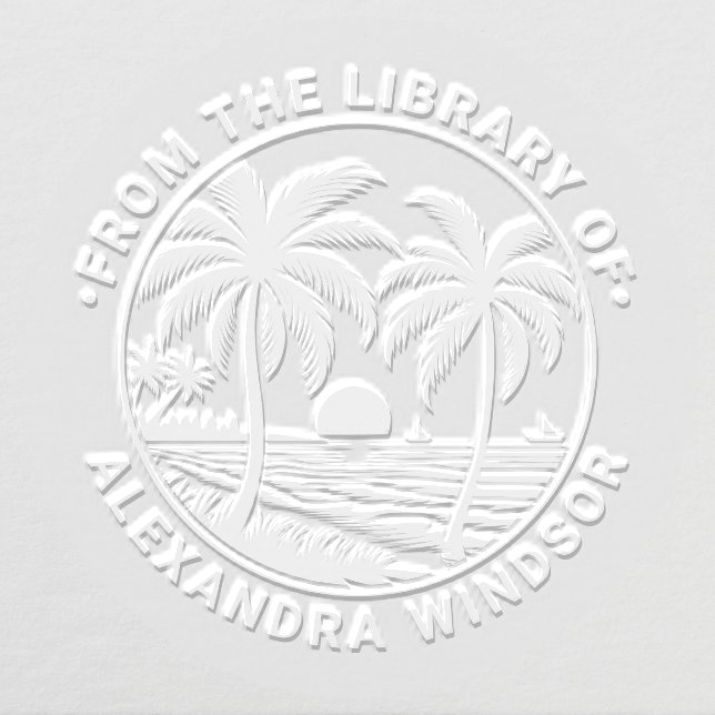 Sunset Over Beach, Palm Trees Library Book Name Embosser (Design)