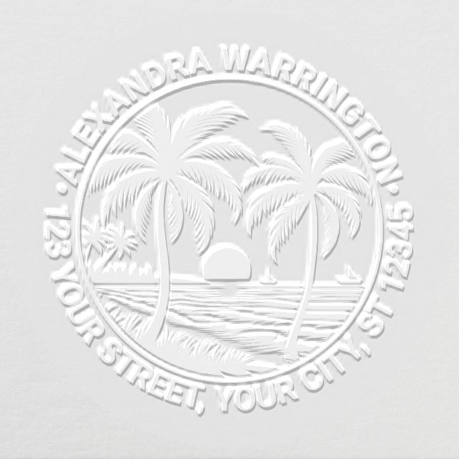 Sunset Over Beach, Palm Trees Name Return Address Embosser (Design)